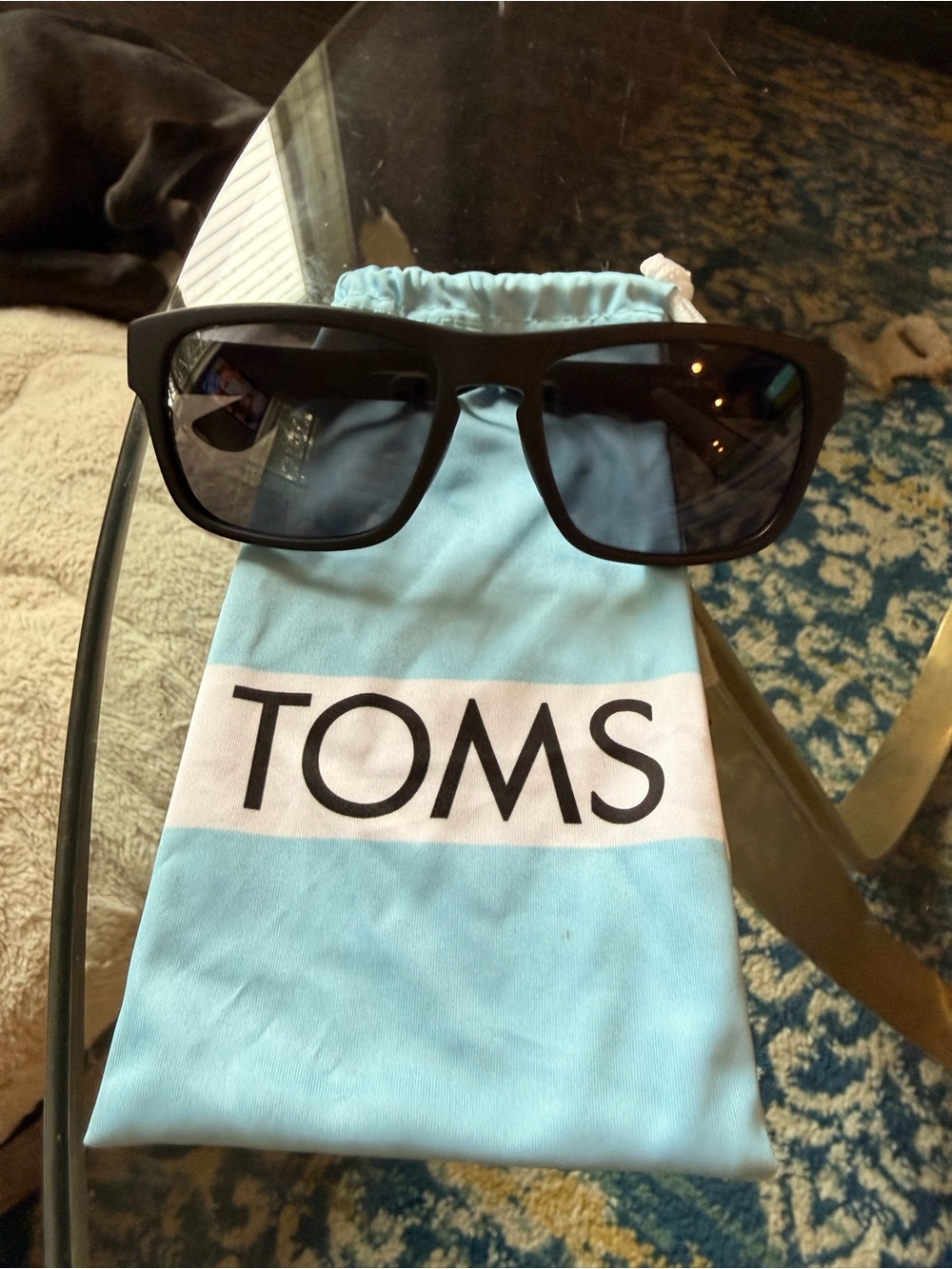 TOMS Black Sunglasses with Light Blue TOMS Pouch